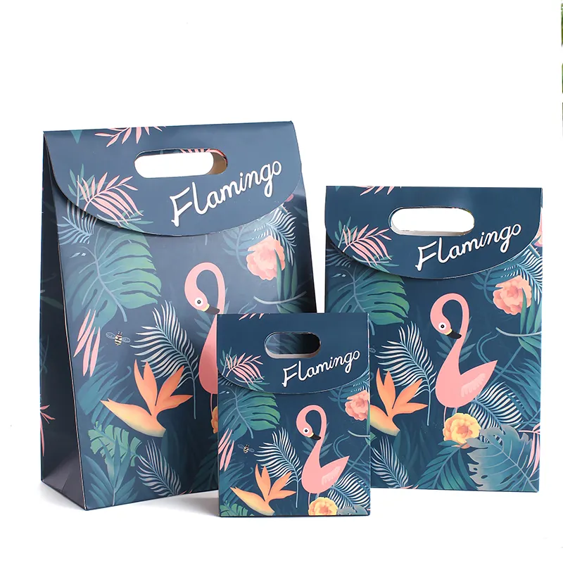 Regalo di festa di compleanno sacchetto di imballaggio flamingo sacchetto di carta regalo con pugno foro maniglia