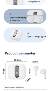 2024 M68 Hybrid 6-Mic ANC Earphones Alta Qualidade Sports Earbuds com Excelente Redução de Ruído Digital Display Battery <span class=keywords><strong>Indicator</strong></span>