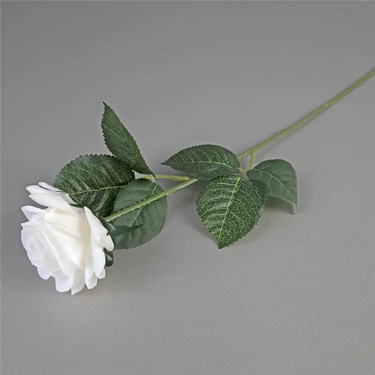 도매 가격 인공 흰색 단일 긴 줄기 레드 핑크 리얼 터치 보습 장미 꽃 꽃다발 장식