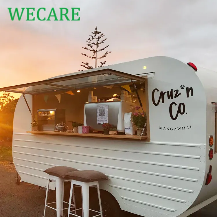 Wecare 모바일 칵테일 바 트레일러 화이트 커피 숍 피자 디저트 카트 푸드트럭 모바일 맥주 음료 패스트 푸드 트럭 판매