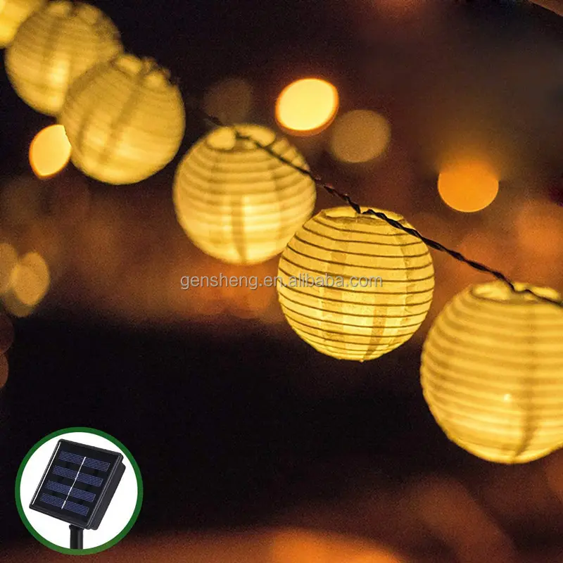 Indoor Outdoor Mini Estilo Oriental Japonês Lanterna De Nylon Solar Powered Led String Luzes Para Casamentos Quarto Grande Pátio Uso