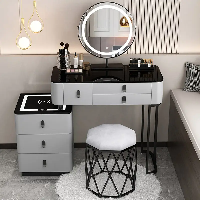 Kablosuz şarj Modern tarzı mobilya Vanity makyaj Dresser tasarım mavi diş müzik yatak odası tuvalet masası takım