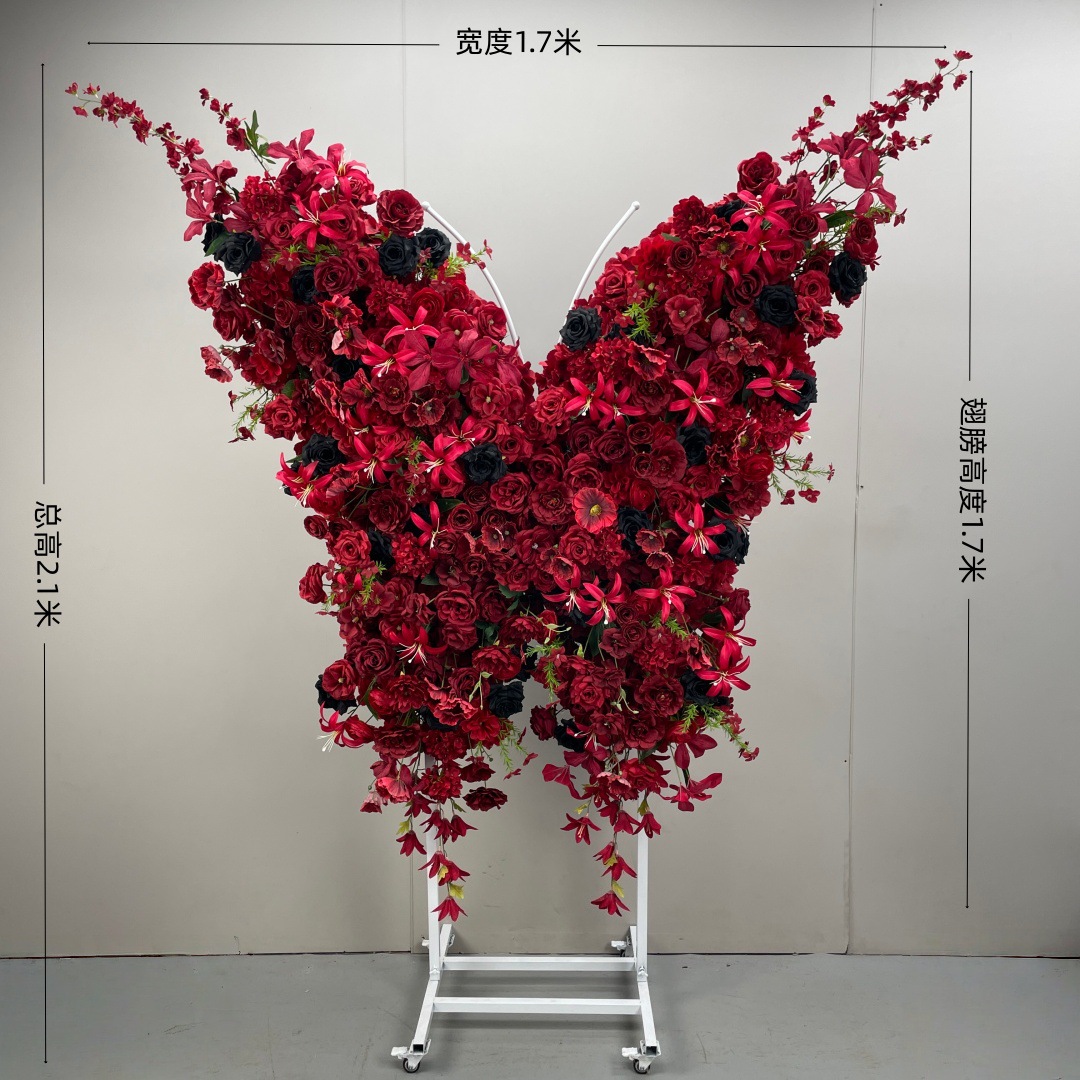 Wheeled stand with red-black butterfly floral design