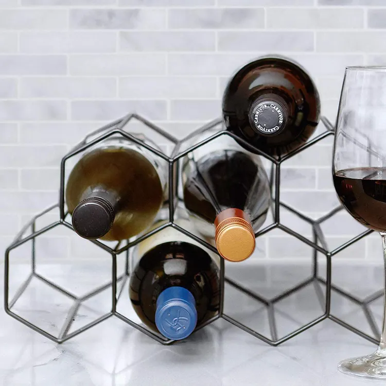 Sin necesidad de montaje, estante de vino de Metal, soporte de almacenamiento, soporte de exhibición de barra, soporte decorativo para 9 botellas de vino para encimera, mesa superior