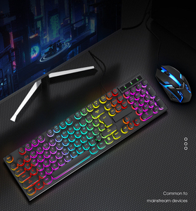 Tasti 104 tastiera Gamer cablato ufficio Retro Computer PC retroilluminato tastiera e Mouse tasti rotondi gioco tastiera Mouse Combo - Product Image 2
