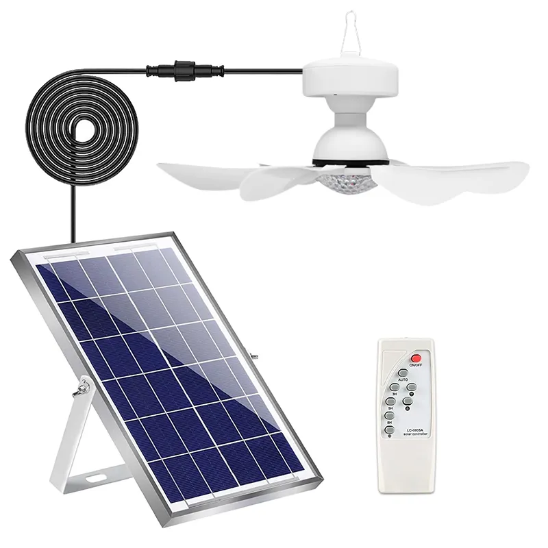 Ventilatore di fabbrica ventilatore da soffitto solare a energia solare e luce con pannello solare telecomando Camp Home Outdoor Solar Powered Solar Fan