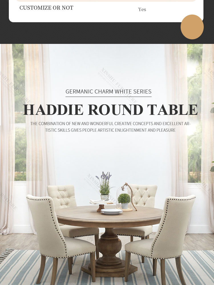 New French style oak Nordic antique style 6-seat solid wood round table with rotating center