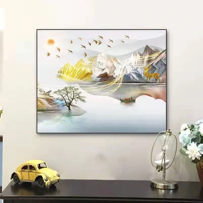 Novas pinturas decorativas modernas de luxo não perfuradas para sala de estar pinturas penduradas