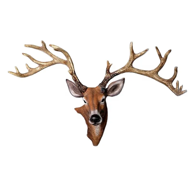 Custom Wood Color Resin Animal Deer Head Figurine Statue For Home Wall Hanging Decoration Ornaments