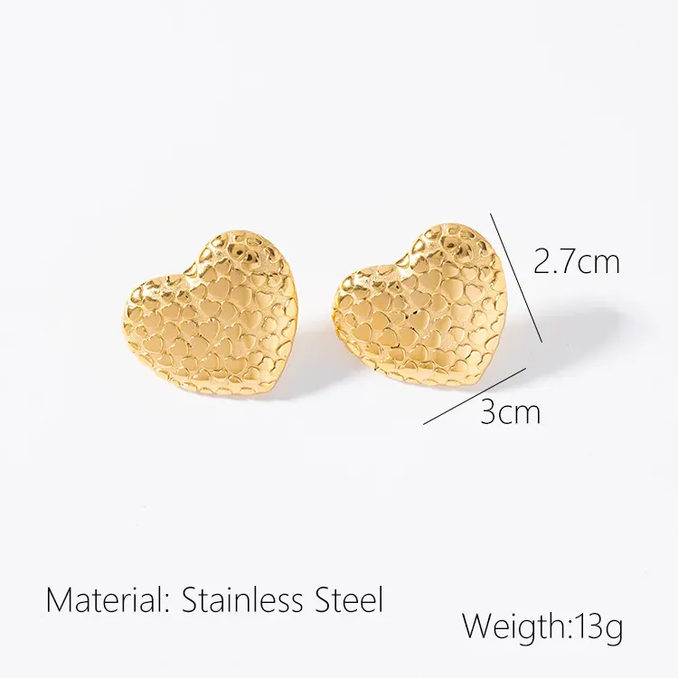 Orecchini a bottone personalizzati Ruigang ciondolo di alta qualità impermeabile gioielli eleganti grandi orecchini a cuore in rilievo in acciaio inox