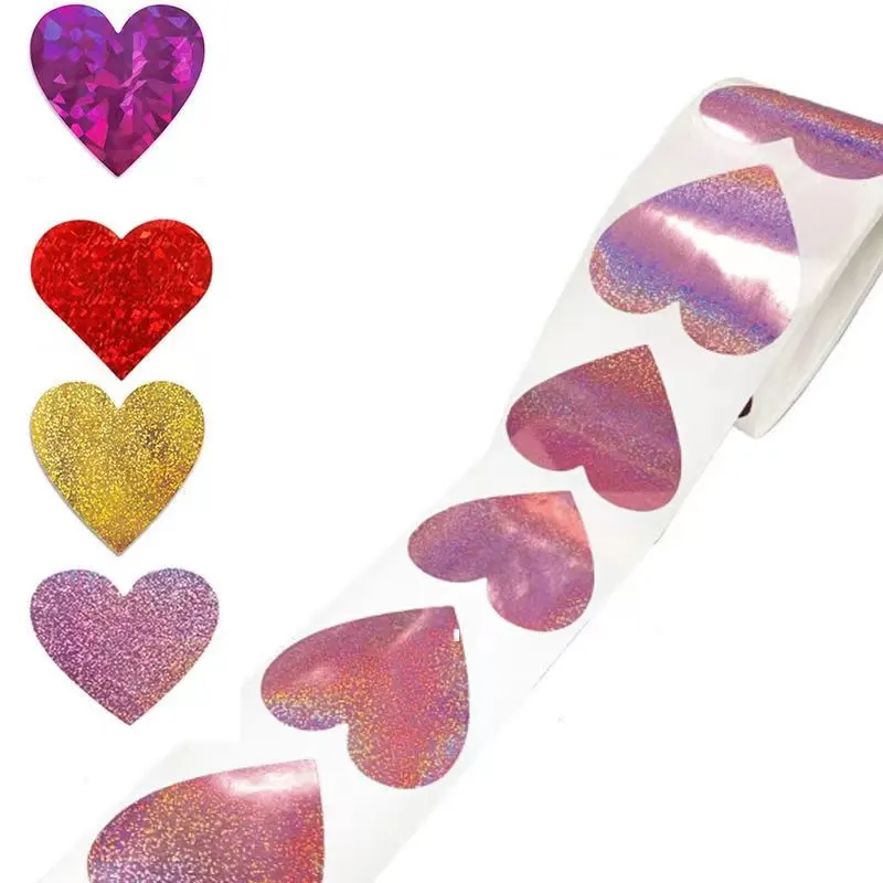 Stiker penyegel Hari Valentine cinta Laser, 3.8Cm DIY hadiah dekorasi Label perekat