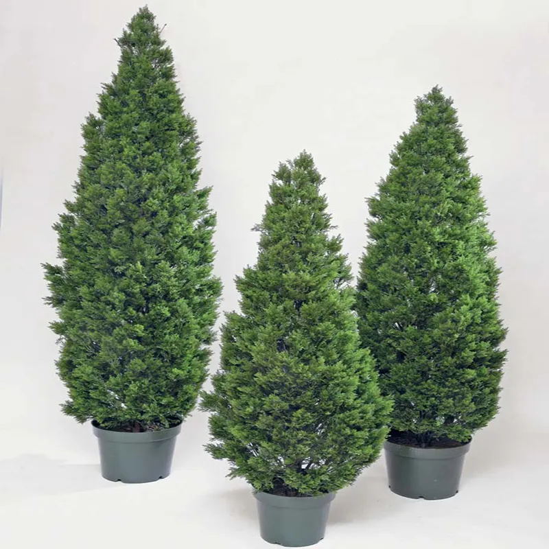 Arbre topiaire artificiel de 3 pieds, plantes ovales vertes, cèdre cyprès arbre en pot, Faux pin Thuja bonsaï pour intérieur et extérieur