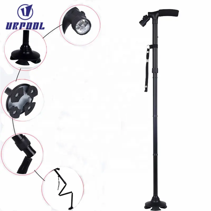 Manico regolabile Pieghevole Intelligente Canna Con Luci A LED Nero Walking Stick HOT