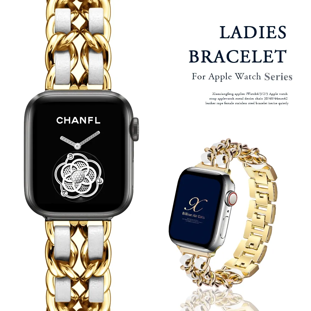 XiaoXiangfeng bracelet de montre en métal, chaîne en denim, corde en cuir, femme, bracelet en acier inoxydable pour apple watch