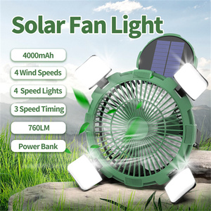 ソーラーパネル充電付きポータブルLED照明、4000mAhリチウム電池式屋外ファン - Product Image 2