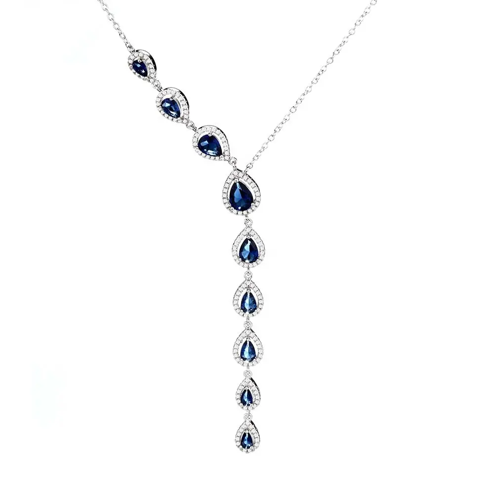 Collar de lujo de joyería fina, collar de zafiro azul ovalado de Plata de Ley 925