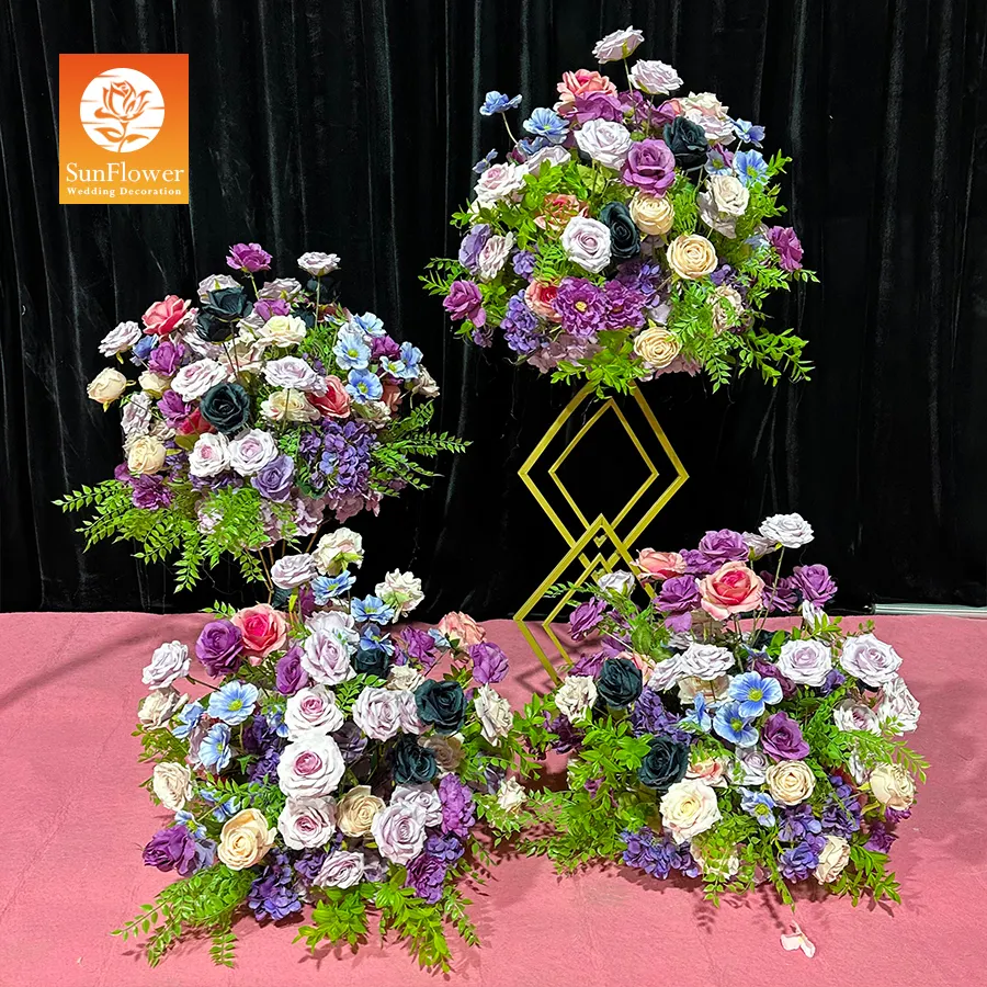 Sunwedding personalizzato palline di rosa viola fiore artificiale centrotavola palla decorazione della tavola di nozze