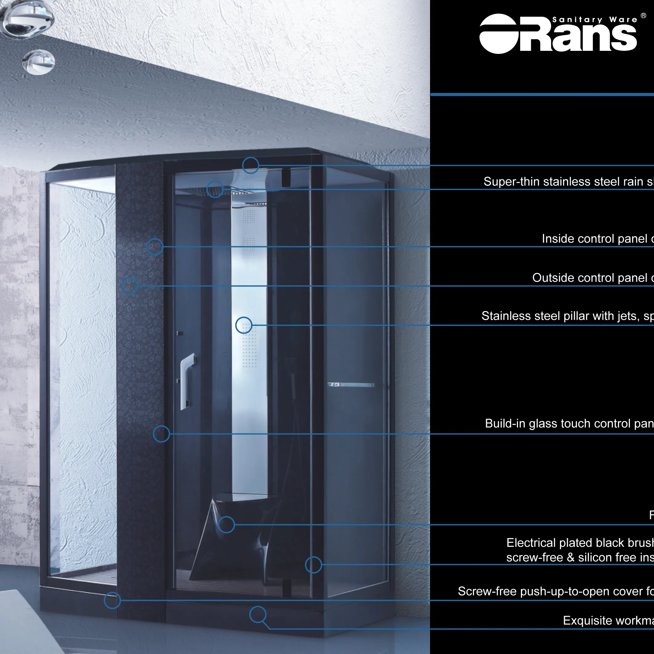 Venta al por mayor cabina de ducha de baño fácil de instalar cabina de ducha de vidrio templado con función de vapor