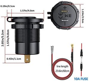 36w双USB快速充电插座防水QC3.0电源插座，带电压显示开关和10A保险丝，适用于12V 24v车辆 - Product Image 2