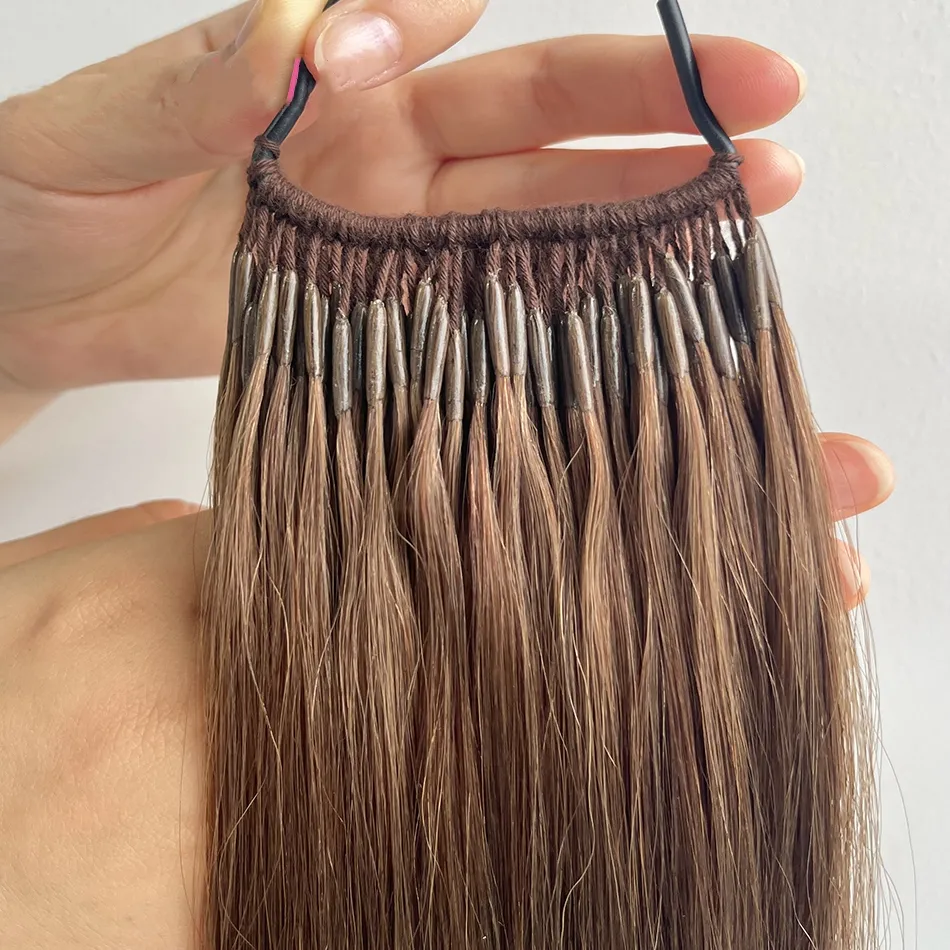 Stringa di cotone Remy Hair extension stringa 0.8 g/pz Pre-rilegata capelli cinesi non trasformati di colore marrone popolare gemelli I-tip