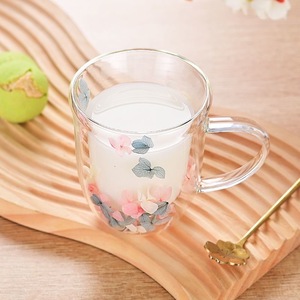 High borosilicate double-layer dry flower glass <strong>cup</strong> for home and office use; latte coffee <strong>cup</strong>. - Product Image 5