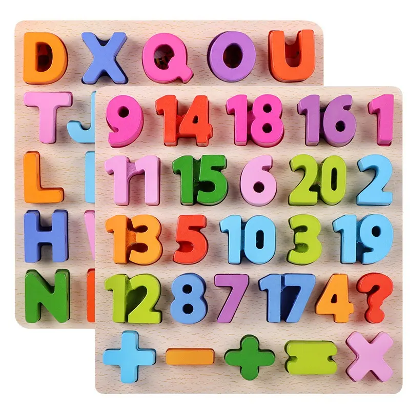 2 Designs Buchstaben-Zahlen-Alphabet-Puzzle pädagogisches Lehrhilfsmittel hölzerne 3D-Puzzle-Spielzeuge