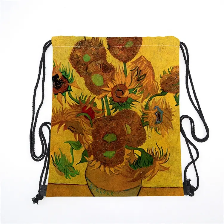 Borsa con coulisse per stampa fotografica girasole creativa in poliestere resistente MOQ a basso prezzo competitivo