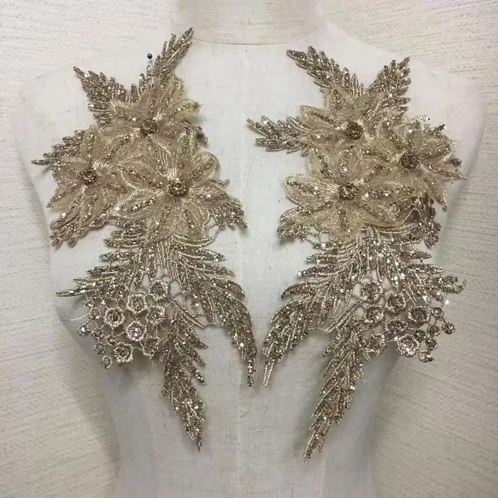 Metallic Gold Thread Applique for Dance Costumes Lyrical bridal lace applique