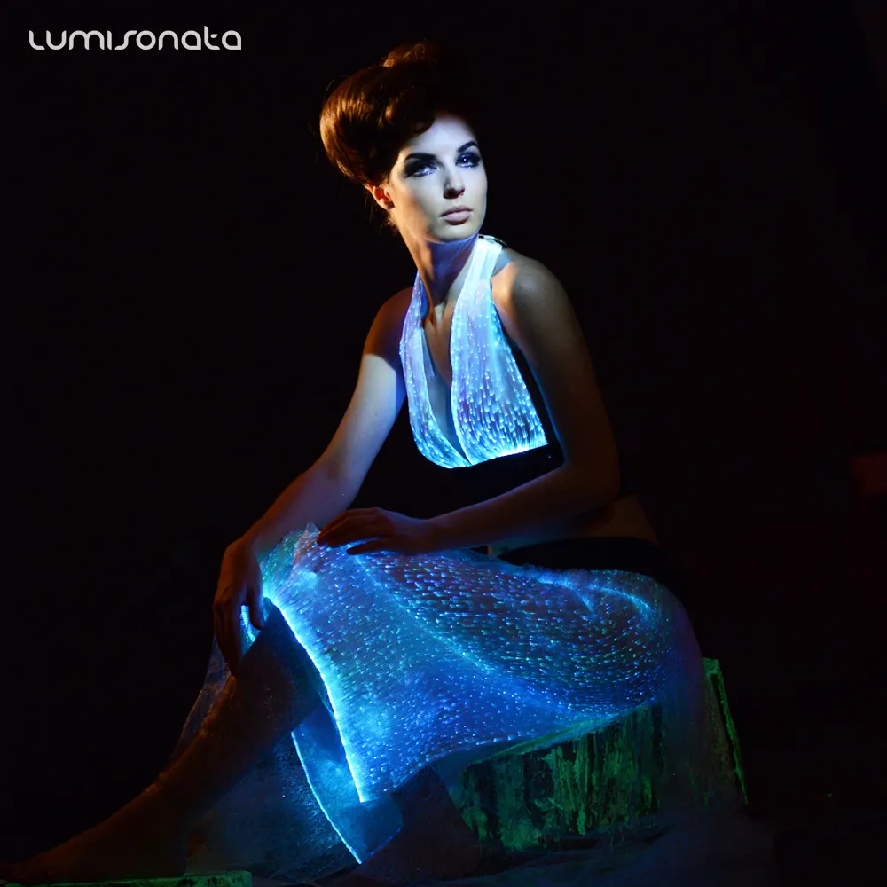 Traje de danza del vientre árabe profesional de fibra óptica luminosa vestido de club led