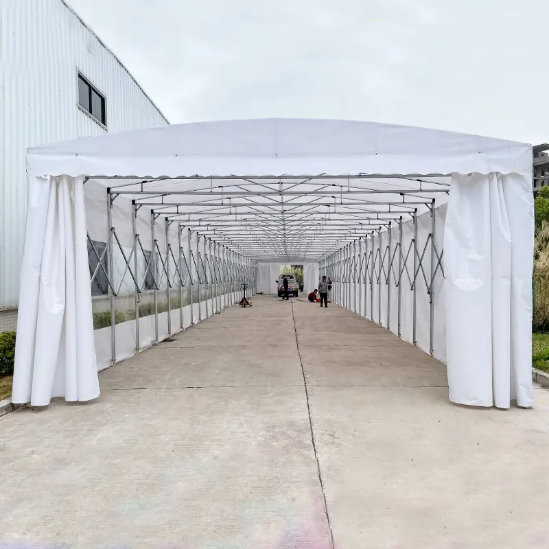 Kanopi Penyimpanan Besar Lipat Luar Ruangan dan Struktur Baja Garasi Grosir Mobile Pull Dorong Tenda Ukuran Produsen