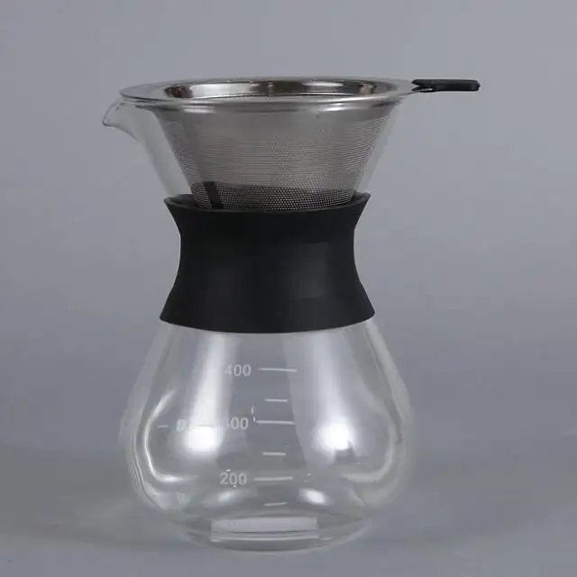 تصميم جديد الكلاسيكية البورسليكات إبريق قهوة 600 مللي الزجاج صانع القهوة صب أكثر من القهوة إبريق الشاي