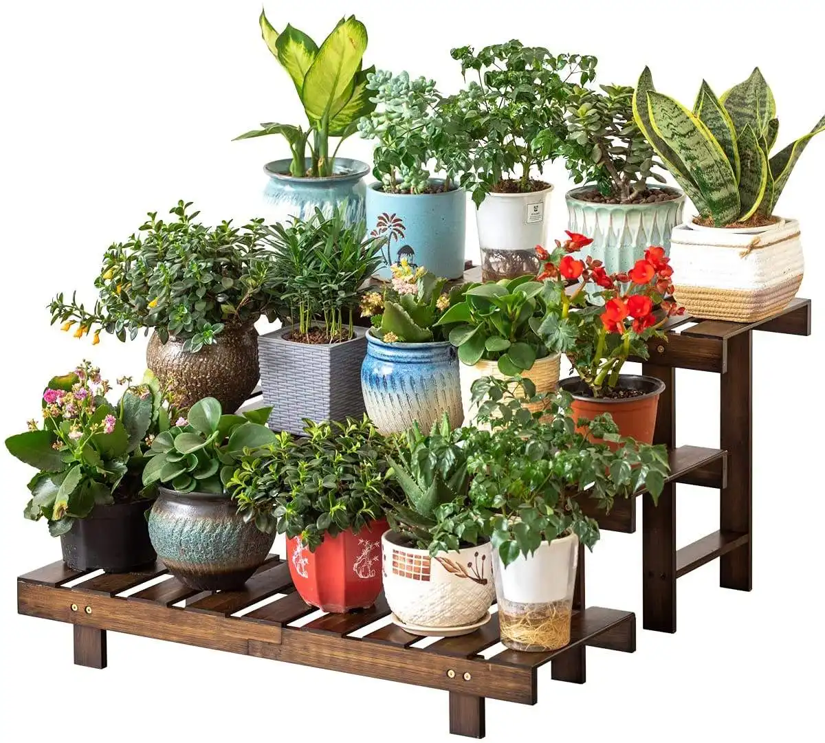 Présentoir de plantes maison fleur étagère support de rangement 3 niveaux échelle plante en pot support bambou fleur support pour intérieur extérieur