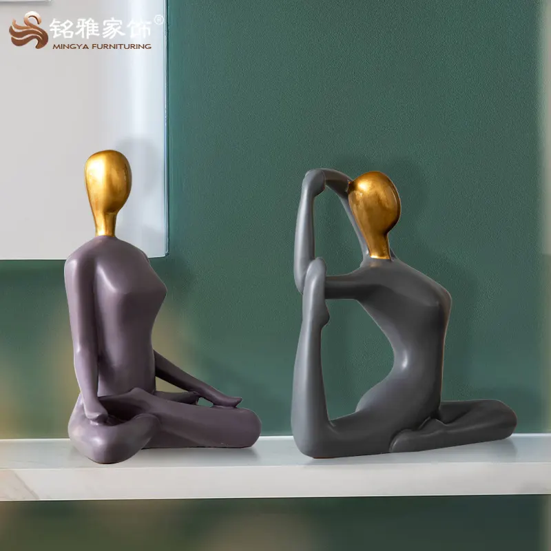 Offre Spéciale OEM ODM OBM Usine Yoga Gril Figure Statue Moderne Décor À La Maison Humaine Petite Sculpture En Résine