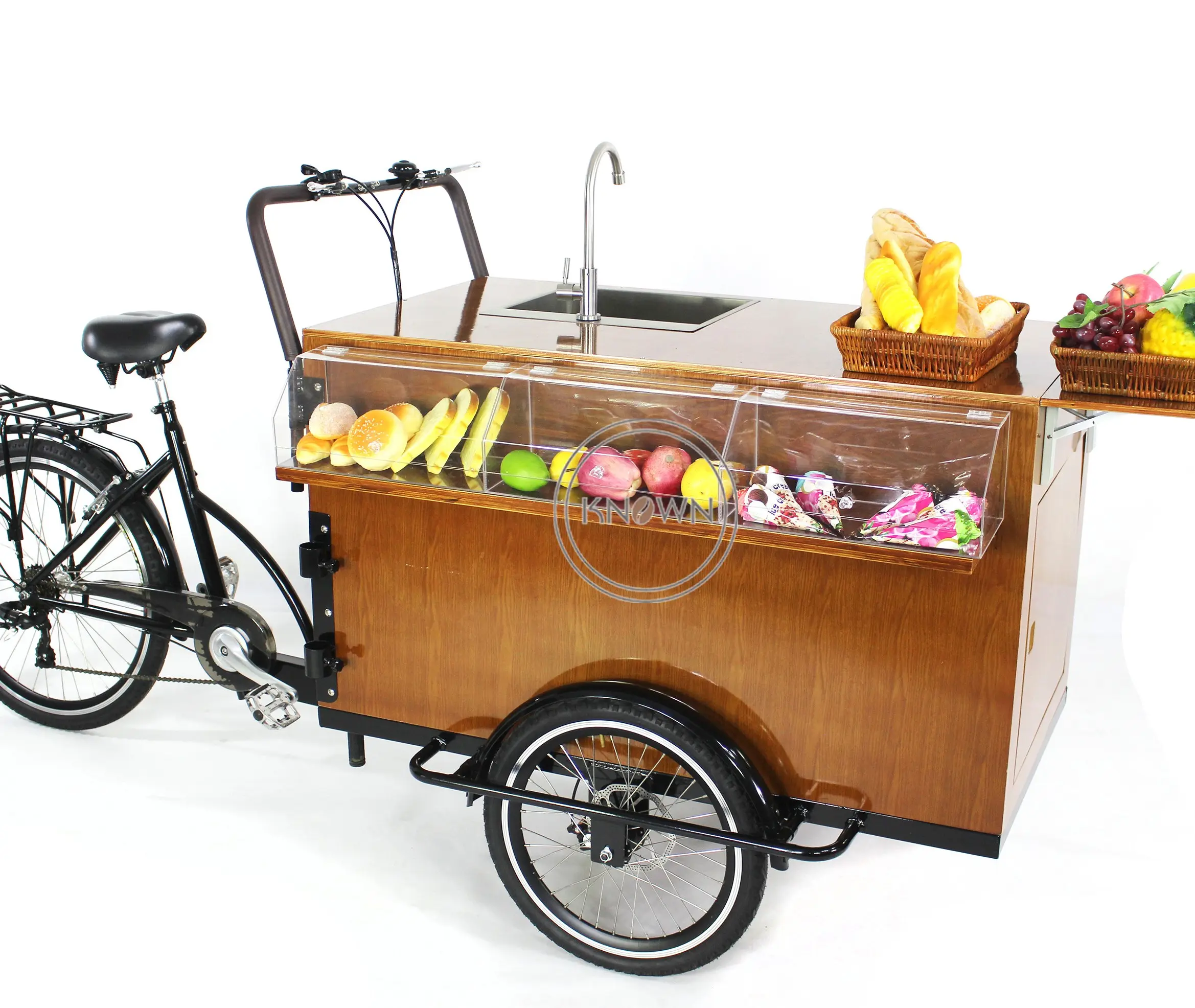 2024 Móvel Triciclo Elétrico Rua Café Vending Bicicleta Três Rodas Frutas Carga Bicicleta para Venda