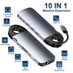 10-Port USB C Hub Docking station Tragbares Ladegerät USB 3.0 Adapter für Handys Computer Tablets PCs Laptops Stocked C. - Product Image 3