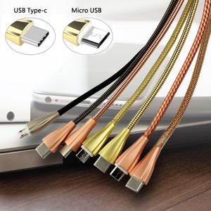 用于手机摄像头的高品质3A快速充电金/银/红铜USB a公对C型数据线编织屏蔽