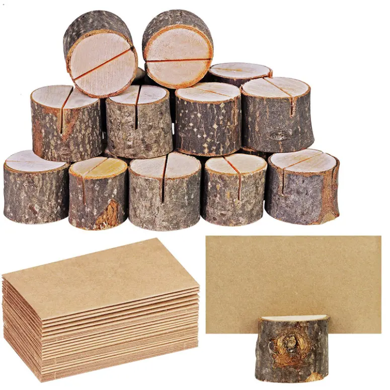 Pente de madeira ecológico, nota de cartão de visita de madeira, reuniões de casamento, decoração de madeira