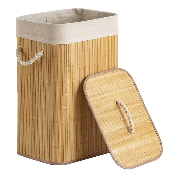 Cesta organizadora de bambu, cesta quadrada de bambu com alça, simplicidade natural, cesto para roupas