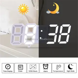 Home 3D LED orologio digitale da scrivania 3D LED orologio da parete decorazione luce con visualizzazione della temperatura della data di ora - Product Image 4