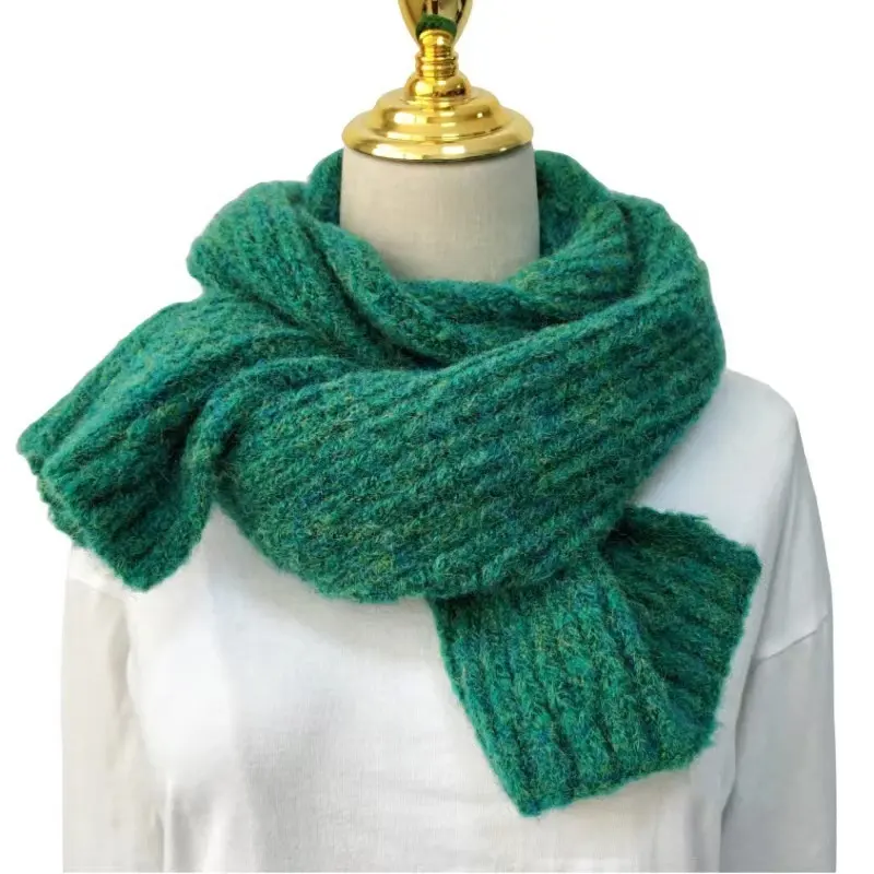 Fall Winter Women Ombre Color Marled Acrylic Thick Rib Knitted Scarf