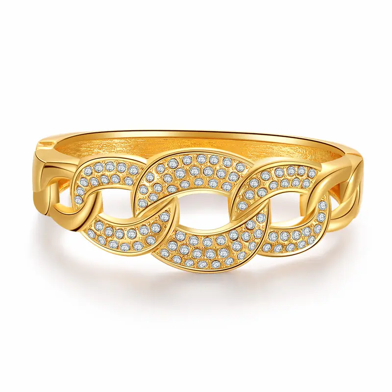 Braccialetto moderno in lega ipoallergenica placcato in oro alla moda a forma di catena con strass decorazione bracciale gioiello