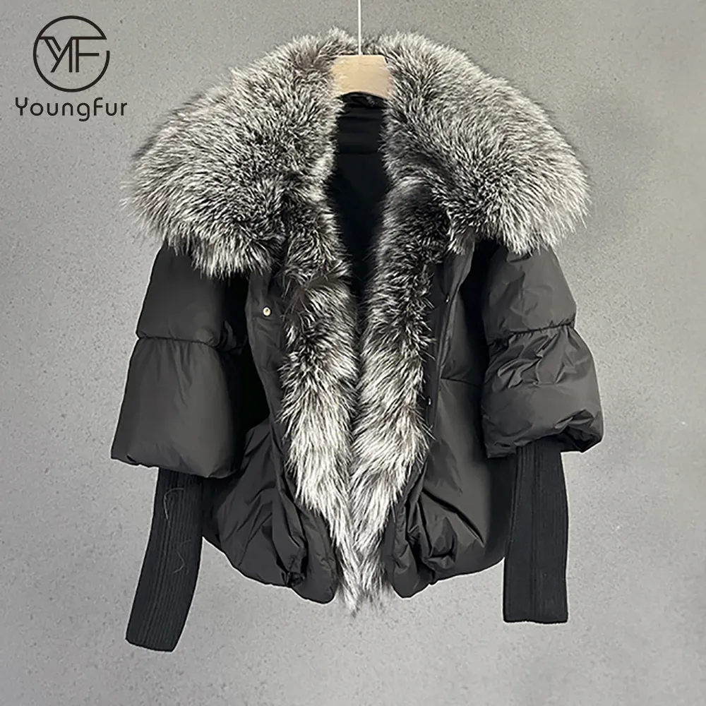 Jaket bulu angsa untuk wanita, jaket Parka mewah ringan berat badan, jaket bulu rubah besar, mantel nyaman tebal musim dingin