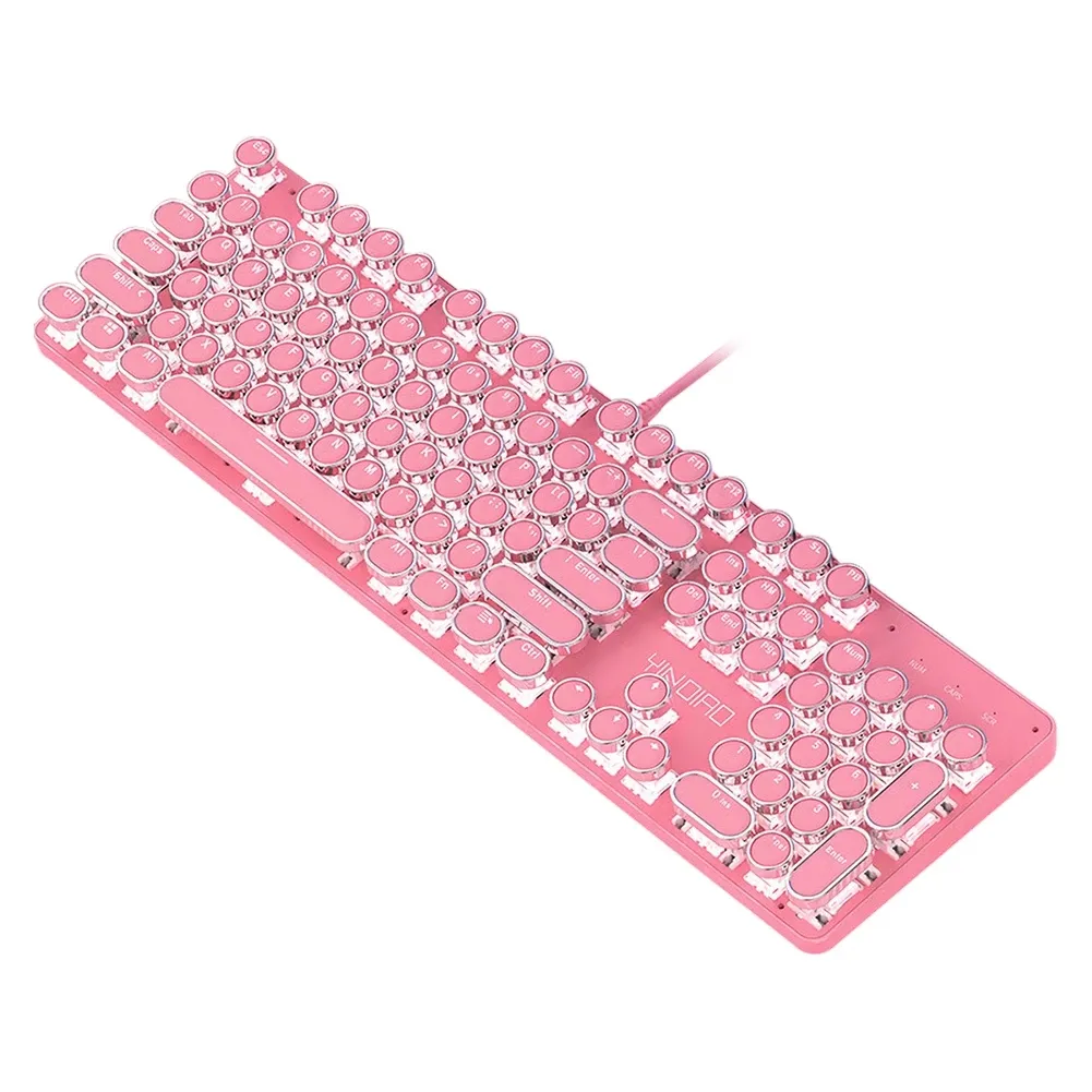 Teclado mecánico Punk sakura, Panel redondo/cuadrado, rosa y azul, Teclado retroiluminado con cable para Gamer, PC y portátil, 104 teclas