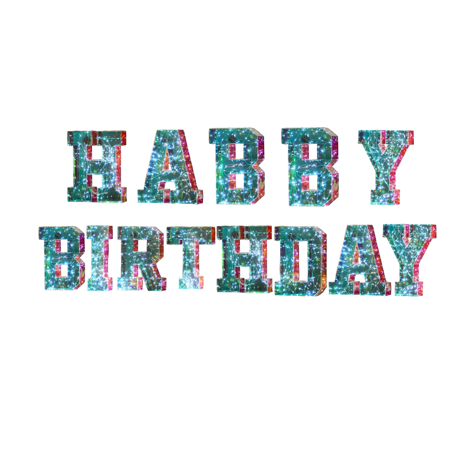 Lettres lumineuses irisées HAPPY BIRTHDAY-BLUE