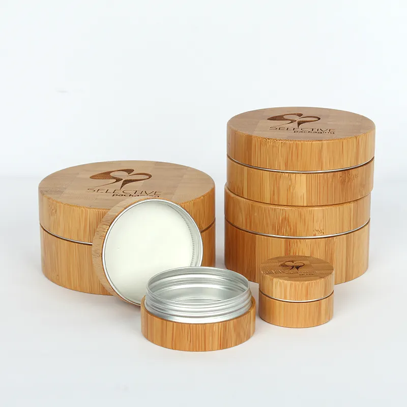 Pote de alumínio eco original 30g 50g, frasco de bambu com tampa de bambu, embalagem para cosméticos