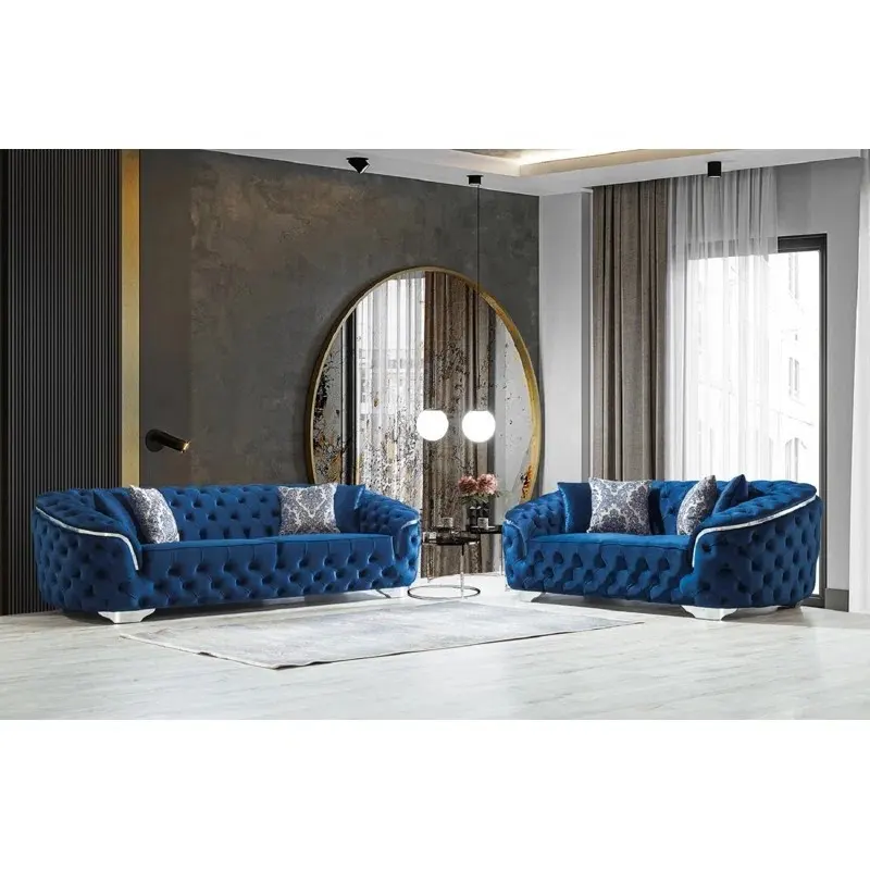 Penjualan Langsung dari Pabrik Sofa Set Mewah Desain Terbaru 2 + 3 Kain Beludru Ungu Sofa Ruang Tamu untuk Apartemen Hotel