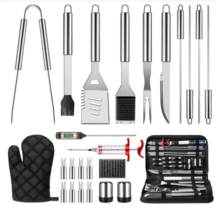 Set di strumenti per accessori per griglia per Barbecue da 25 pezzi per fumatore/campeggio/cucina, utensile per Barbecue