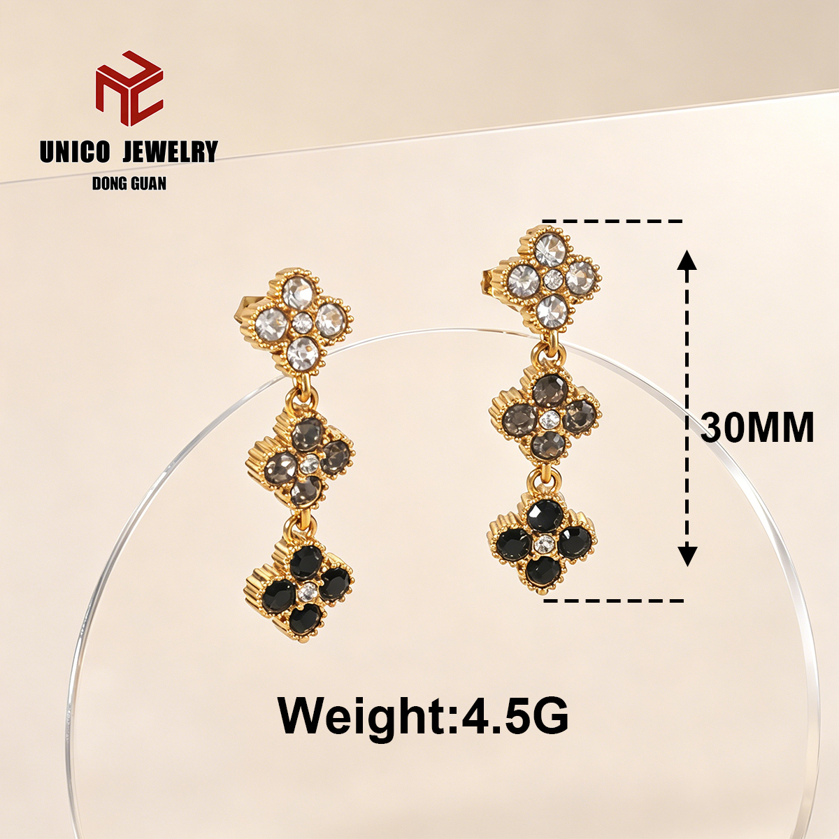 Boucles d'oreilles trèfle à quatre feuilles dorées-8