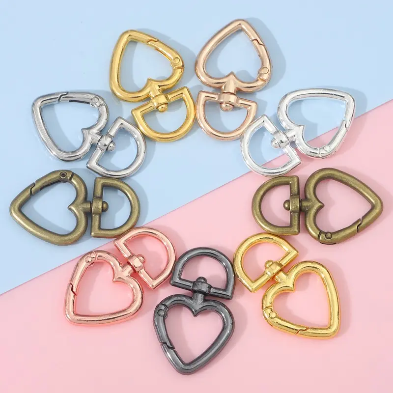Metal yüzükler moda kalp şekli anahtarlık anahtarlık sanp kanca klip toka bahar halka metal anahtarlık oyuncaklar için giysi çantası aksesuarı