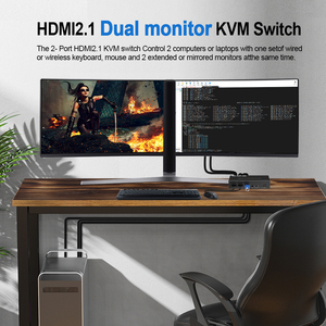 8K @ 60Hz 4K @ 120Hz HDMI USB 3,0 KVM Switch 2 puertos Monitor dual Pantalla extendida HDMI Splitter Matrix KVM Switcher